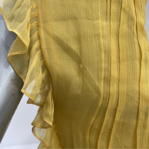 BCBGMAXAZRIA Bamboo Ruffles Silk Dress Yellow Runway Size 0 - Picture 11 of 15